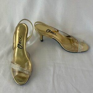 Onex Formal Clear and Gold and Rhinestone Evening Strappy Sandal 7M